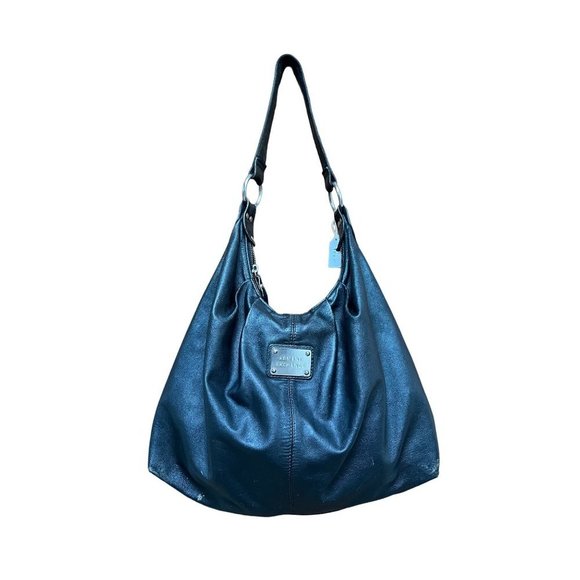 Armani Exchange Pleated Napa Leather Hobo Bag Nickel Logo Plate Hardware Slouch - Picture 9 of 16
